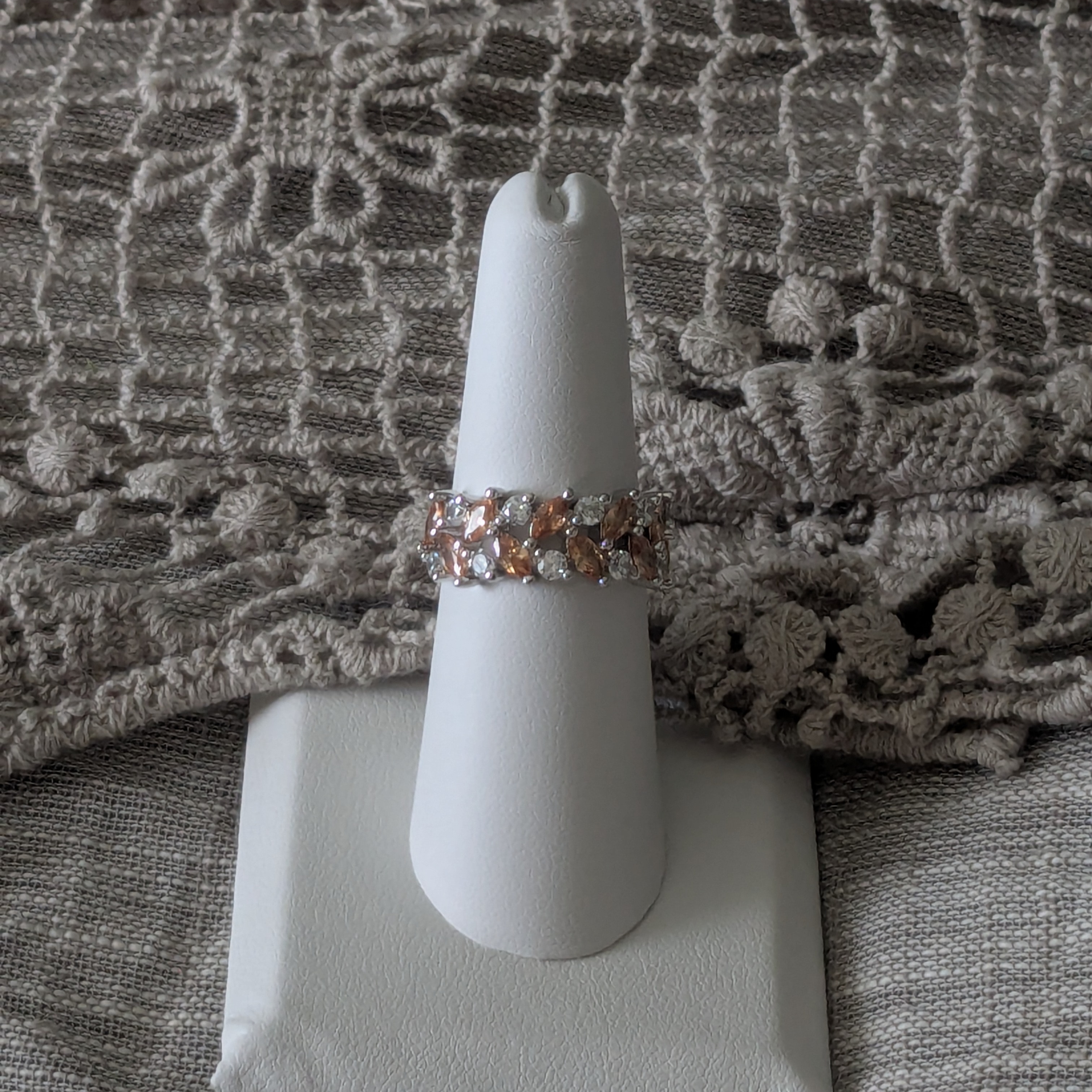 Elegant Silver And Champagne Topaz Women's Ring